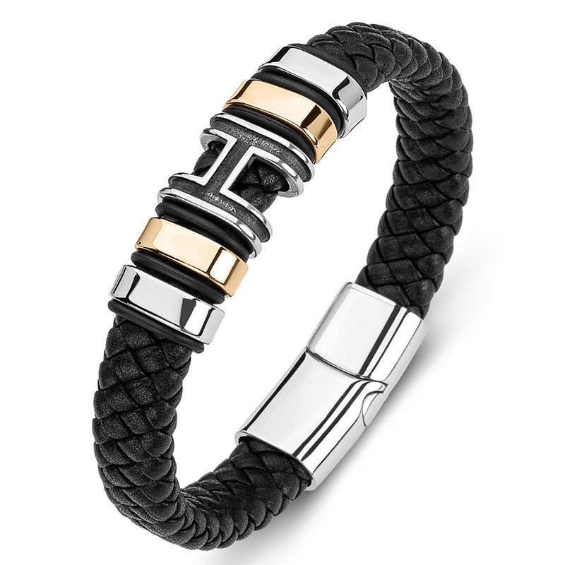 Wholesale Fashion Simple Hand Woven Leather Alloy Bracelet